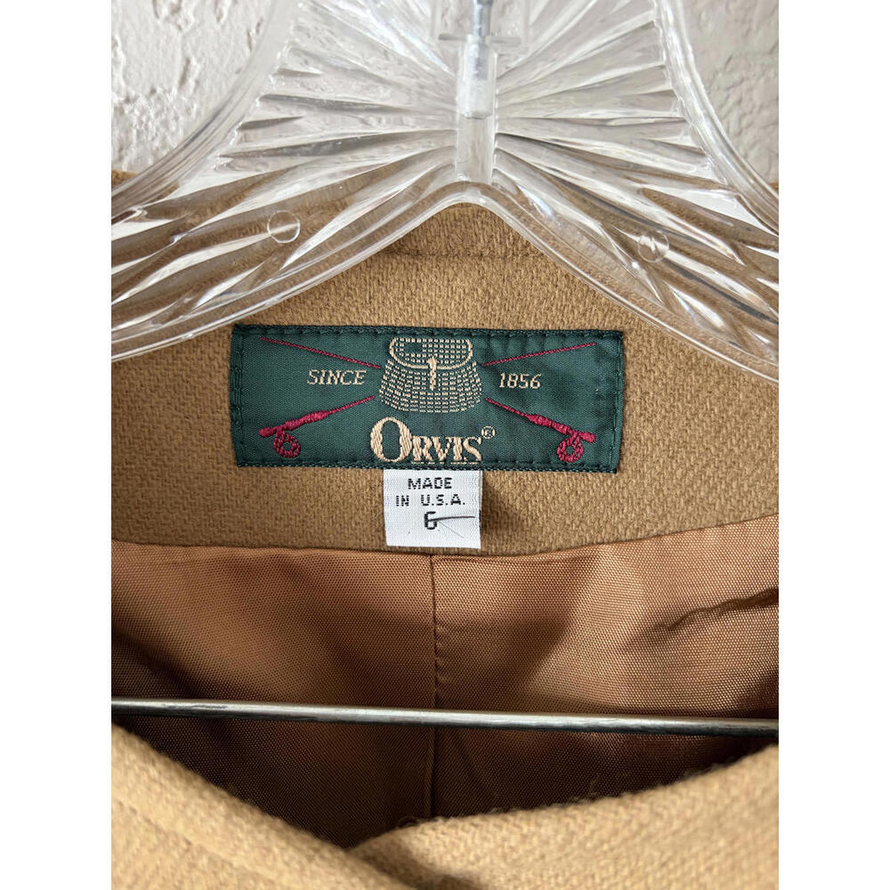 VTG 90s 100% Wool Orvis Cropped Blazer Camel Size 6 Woolmark - Picture 2 of 6